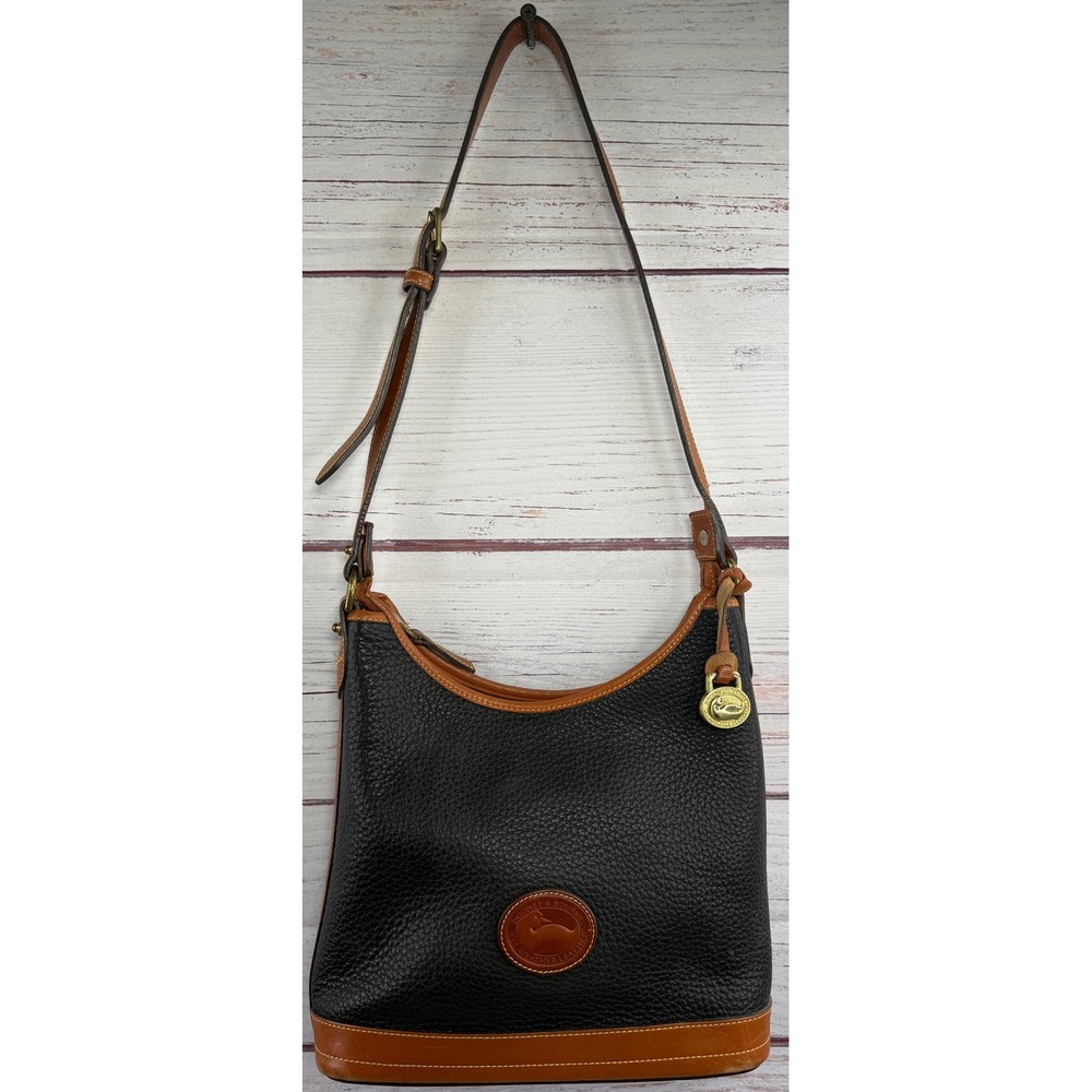 Dooney & Bourke Small Hobo Leather Crossbody Bag R151 Black Tan Vintage Duck